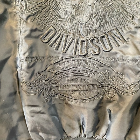 Harley Davidson Embroidered Skull Wings Satin Bomber Jacket Biker Moto Large - Picture 6 of 16